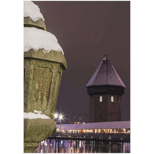 Winterbild, Kapellbrücke Luzern Premium Poster aus mattem Papier in Museumsqualität