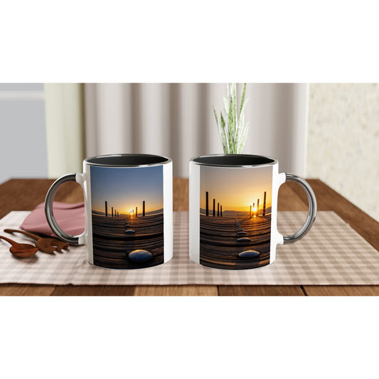 On the jetty towards the sun ceramic mug - colored rim &amp; handle 