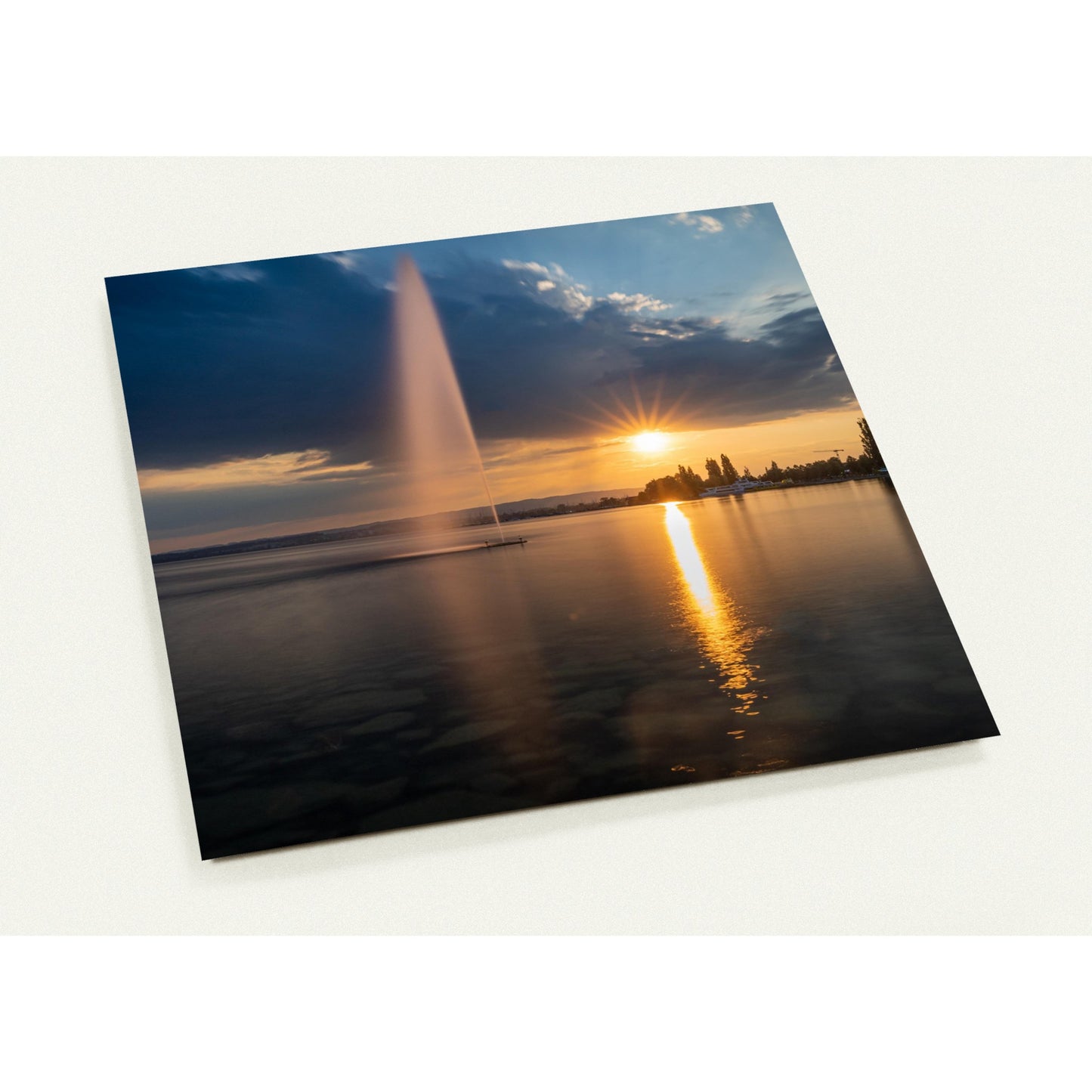 Wasserfontäne am Zugersee bei Sonnenuntergang Grusskarten-Set mit 10 Karten (2-seitig, mit Umschläge)