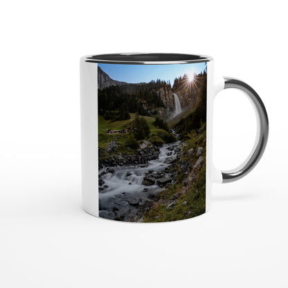 Stäubifall Wasserfall Keramiktasse - Farbiger Rand & Griff