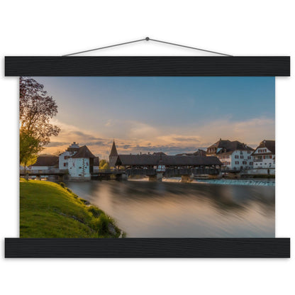 Altstadt Bremgarten mit Reussbrücke - Premium Poster Holzeisten