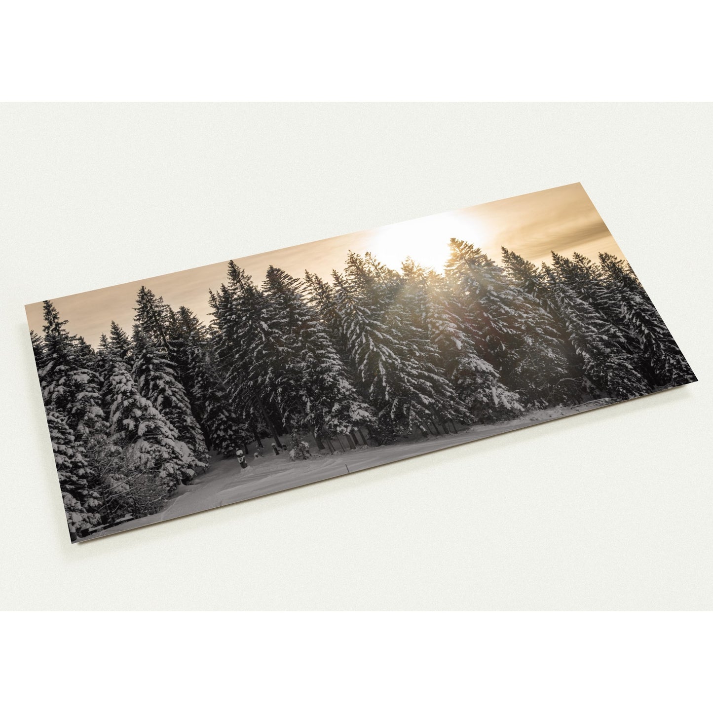 Sonnenstrahlen über verschneitem Wald Set mit 10 Karten (2-seitig, mit Umschläge)
