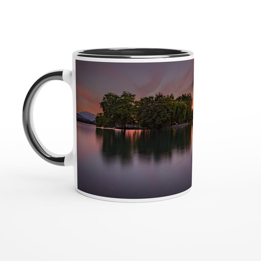 Lake Zug Sunset Ceramic Mug - Colored Rim &amp; Handle 