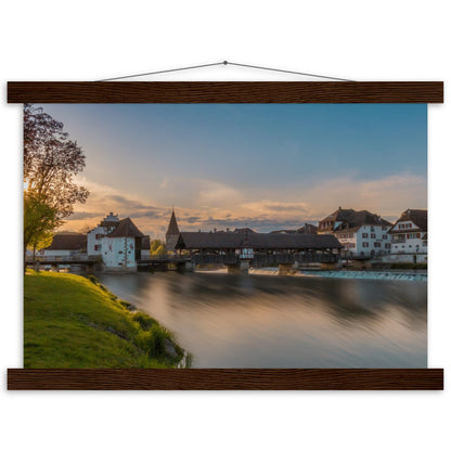 Altstadt Bremgarten mit Reussbrücke - Premium Poster Holzeisten