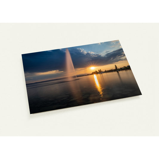 Wasserfontäne am Zugersee bei Sonnenuntergang Grusskarten-Set mit 10 Karten (2-seitig, mit Umschläge)